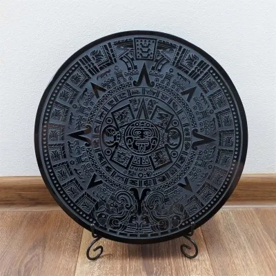 Obsidiánové zrcadlo Aztécký kalendář - 30cm, Mexiko