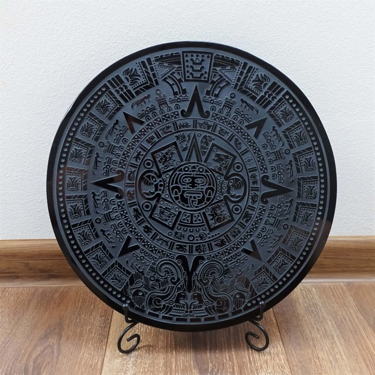 Obsidian mirror Aztec calendar - 30cm, Mexico