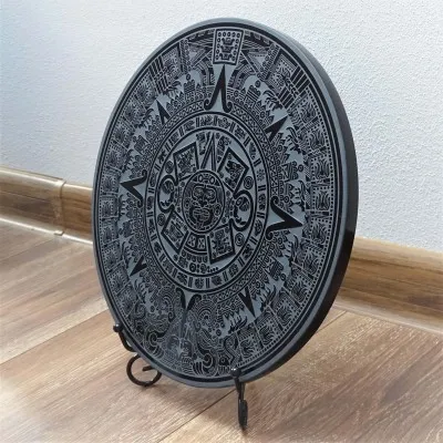 Obsidian mirror Aztec calendar - 30cm, Mexico