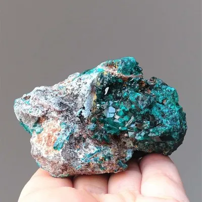 Dioptas natural crystals in rock 207g, Congo