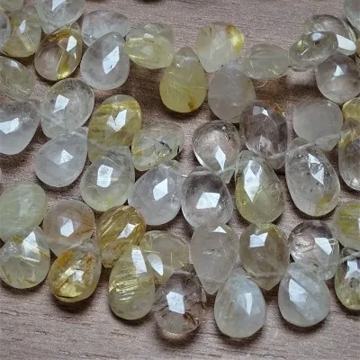 Mineral beads - SAGENITE - faceted drop  11x7 mm