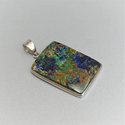 Azurite with malachite pendant in silver 15.1g, Congo