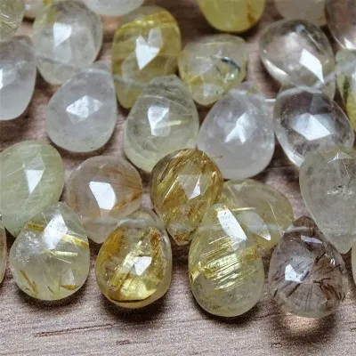 Mineral beads - SAGENITE - faceted drop  11x7 mm