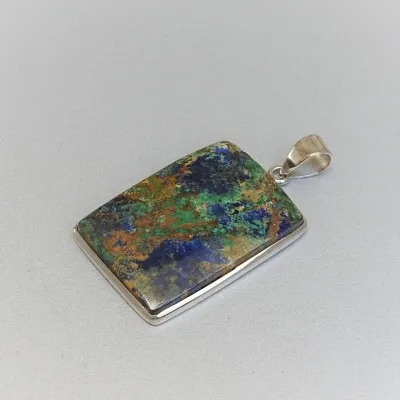 Azurite with malachite pendant in silver 15.1g, Congo