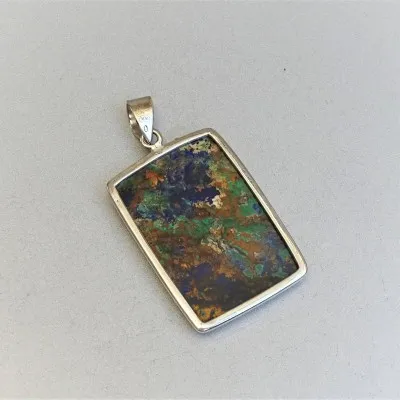 Azurite with malachite pendant in silver 15.1g, Congo