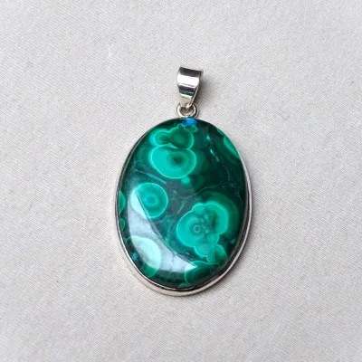 Malachite pendant in silver 18,9g, Congo