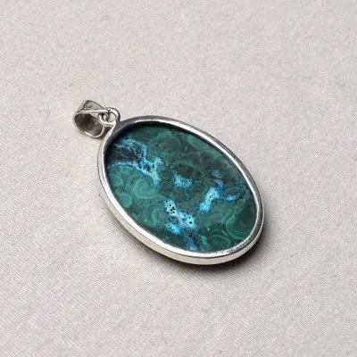 Malachite pendant in silver 18,9g, Congo