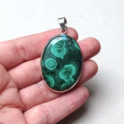Malachite pendant in silver 18,9g, Congo