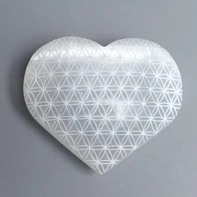 Selenite heart with flower of life 187g, Morocco