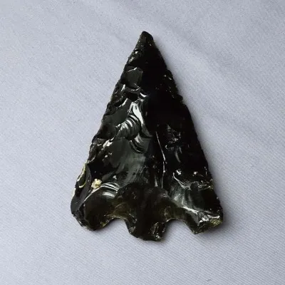 Goldener Obsidian, handgefertigte Feuerstein-Speerspitze, 166 g, Mexiko