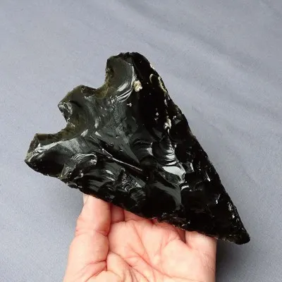 Golden obsidian handmade flint spear point 166g, Mexico