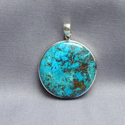 Chrysocolla with malachite pendant in silver 20.8g, Congo