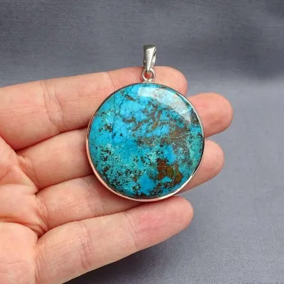 Azurite with malachite pendant in silver 20.8g, Congo
