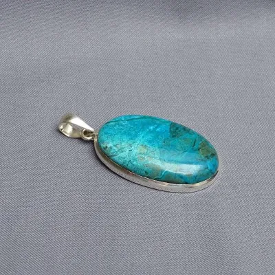 Azurite with malachite pendant in silver 14.5g, Congo