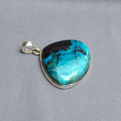 Chrysocolla with malachite pendant in 18g silver, Congo