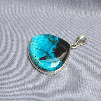 Chrysocolla with malachite pendant in 18g silver, Congo