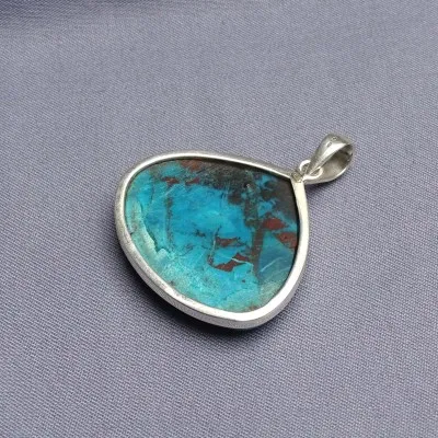 Chrysocolla with malachite pendant in 18g silver, Congo