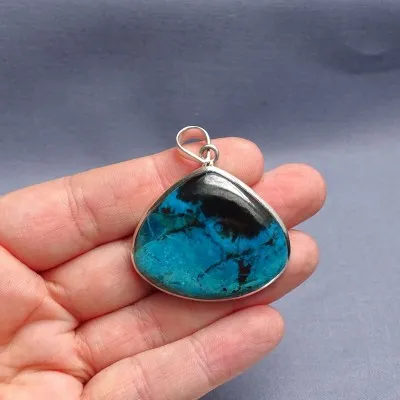 Chrysokoll mit Malachit-Anhänger in 18g Silber, Kongo