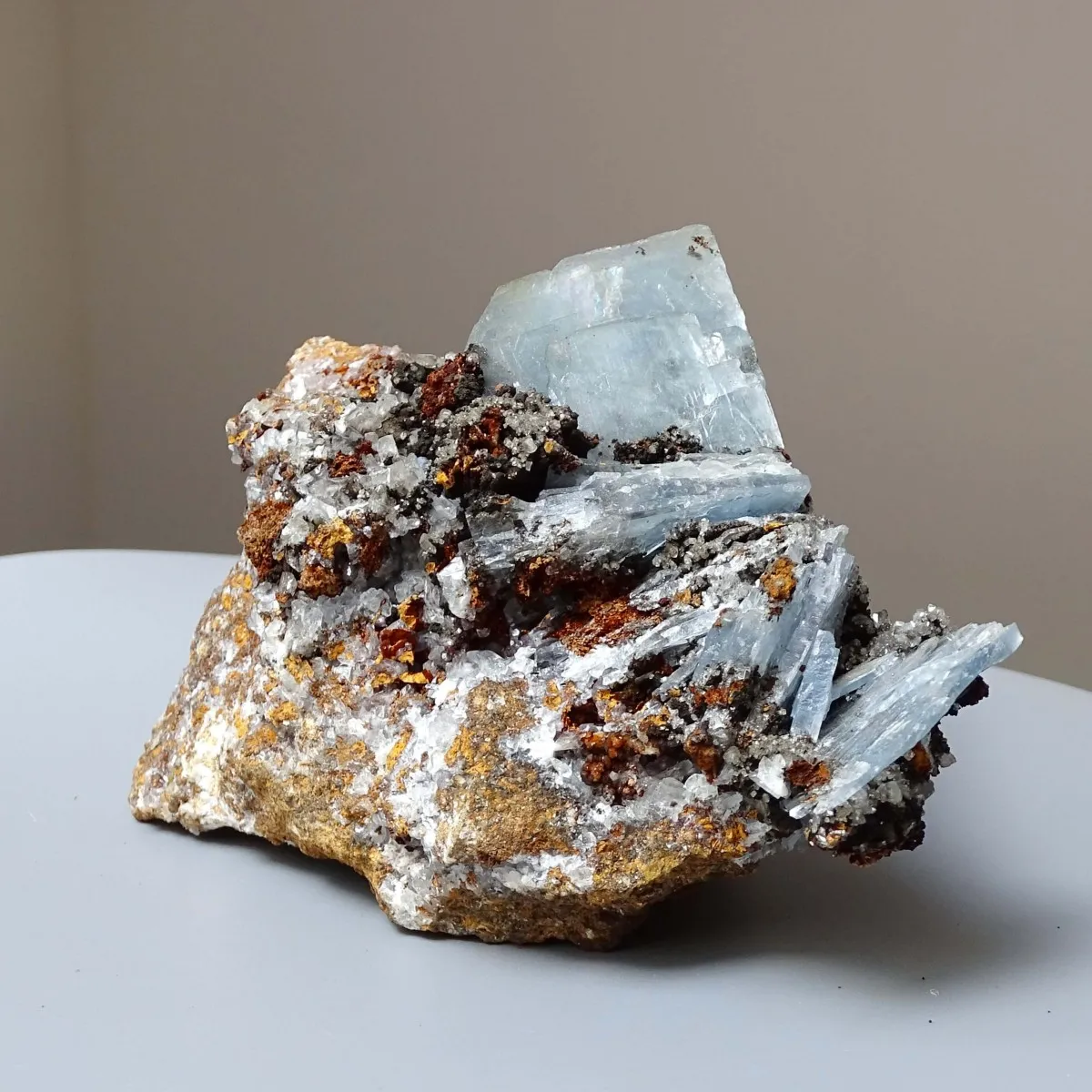 Barite blue natural mineral in rock 329g, Morocco