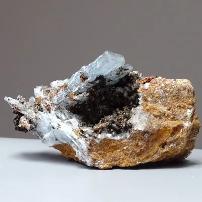 Barite blue natural mineral in rock 329g, Morocco