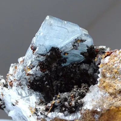 Barite blue natural mineral in rock 329g, Morocco