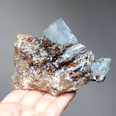Barite blue natural mineral in rock 329g, Morocco