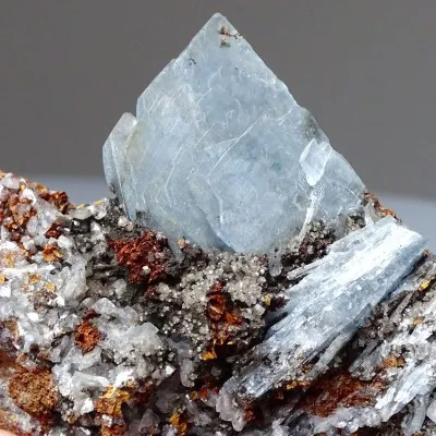 Barite blue natural mineral in rock 329g, Morocco