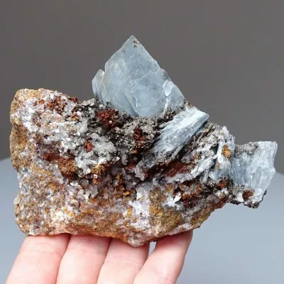 Barite blue natural mineral in rock 329g, Morocco