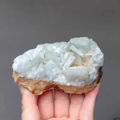 Barite blue natural mineral in rock 407g, Morocco