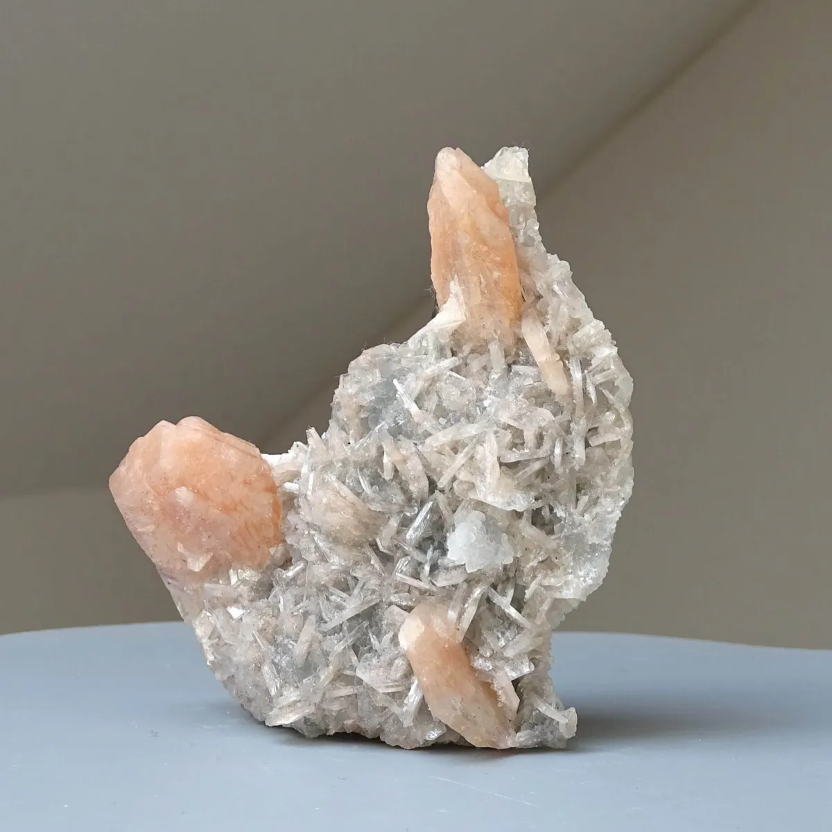 Apophyllit-Drusenkristalle und Stilbit 178 g, Indien