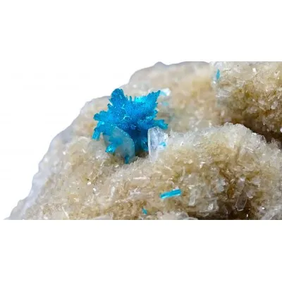 Pentagonit auf Stilbit, seltenes blaues Mineral, 92g, Indien
