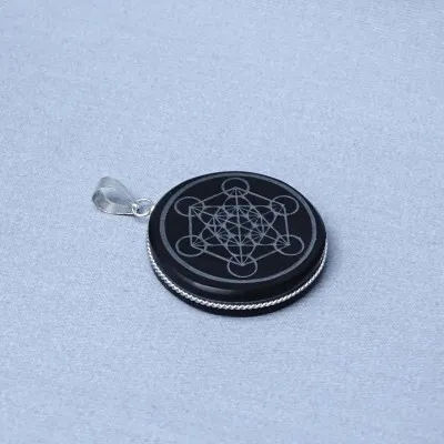 Obsidián šamanský amulet - přívěšek, Mexiko (symbol Metatronova krychle)