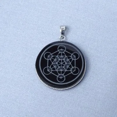 Obsidian shamanic amulet - pendant, Mexico (Metatron's Cube symbol)