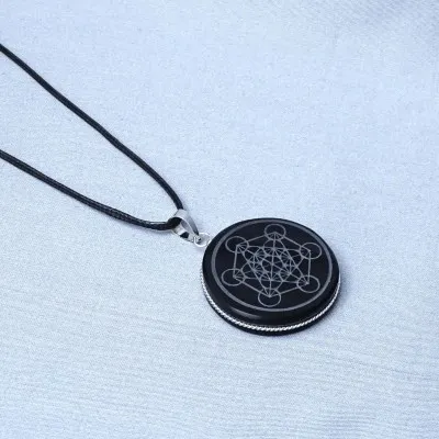 Obsidián šamanský amulet - přívěšek, Mexiko (symbol Metatronova krychle)