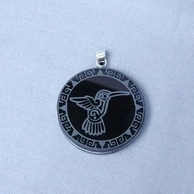Obsidián šamanský amulet - přívěšek, Mexiko (symbol kolibříka)