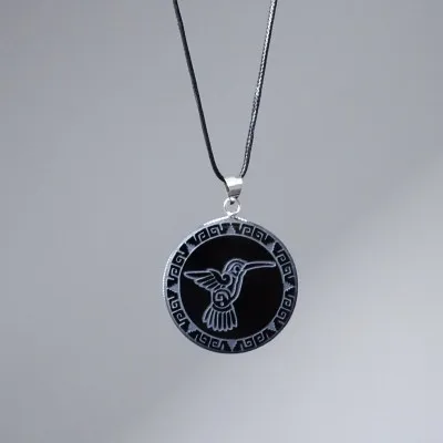 Obsidián šamanský amulet - přívěšek, Mexiko (symbol kolibříka)