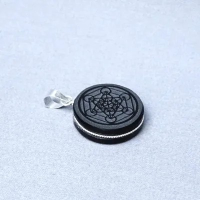 Obsidián šamanský amulet - přívěšek, Mexiko (symbol Metatronova krychle)