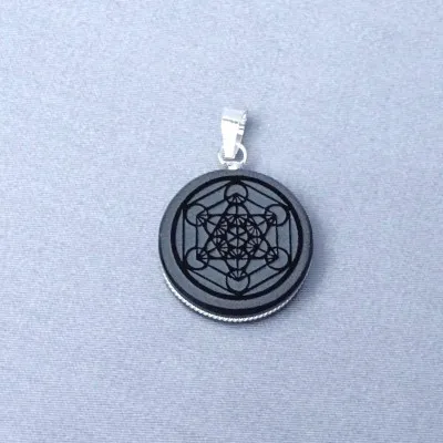 Obsidián šamanský amulet - přívěšek, Mexiko (symbol Metatronova krychle)