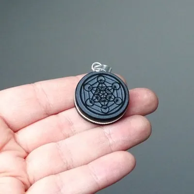 Obsidian shamanic amulet - pendant, Mexico (Metatron's Cube symbol)